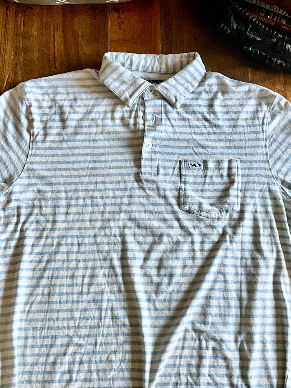 Men's Light Blue & White Striped Polo Shirt with Chest Pocket